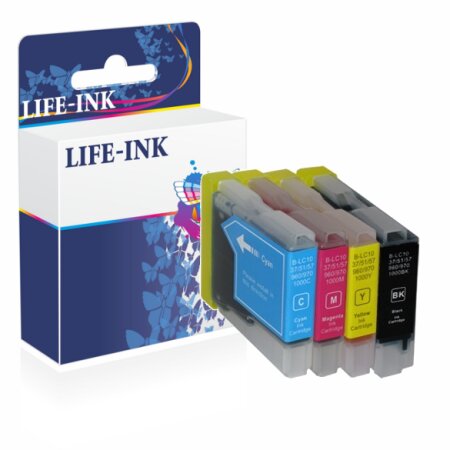 Life-Ink Multipack ersetzt LC-970, LC-1000 für Brother Drucker 4 Druckerpatronen XXL 35ml