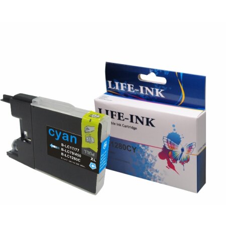 Life-Ink Druckerpatrone ersetzt LC-1280C, LC-1240C, LC-1220C für Brother Drucker cyan XL